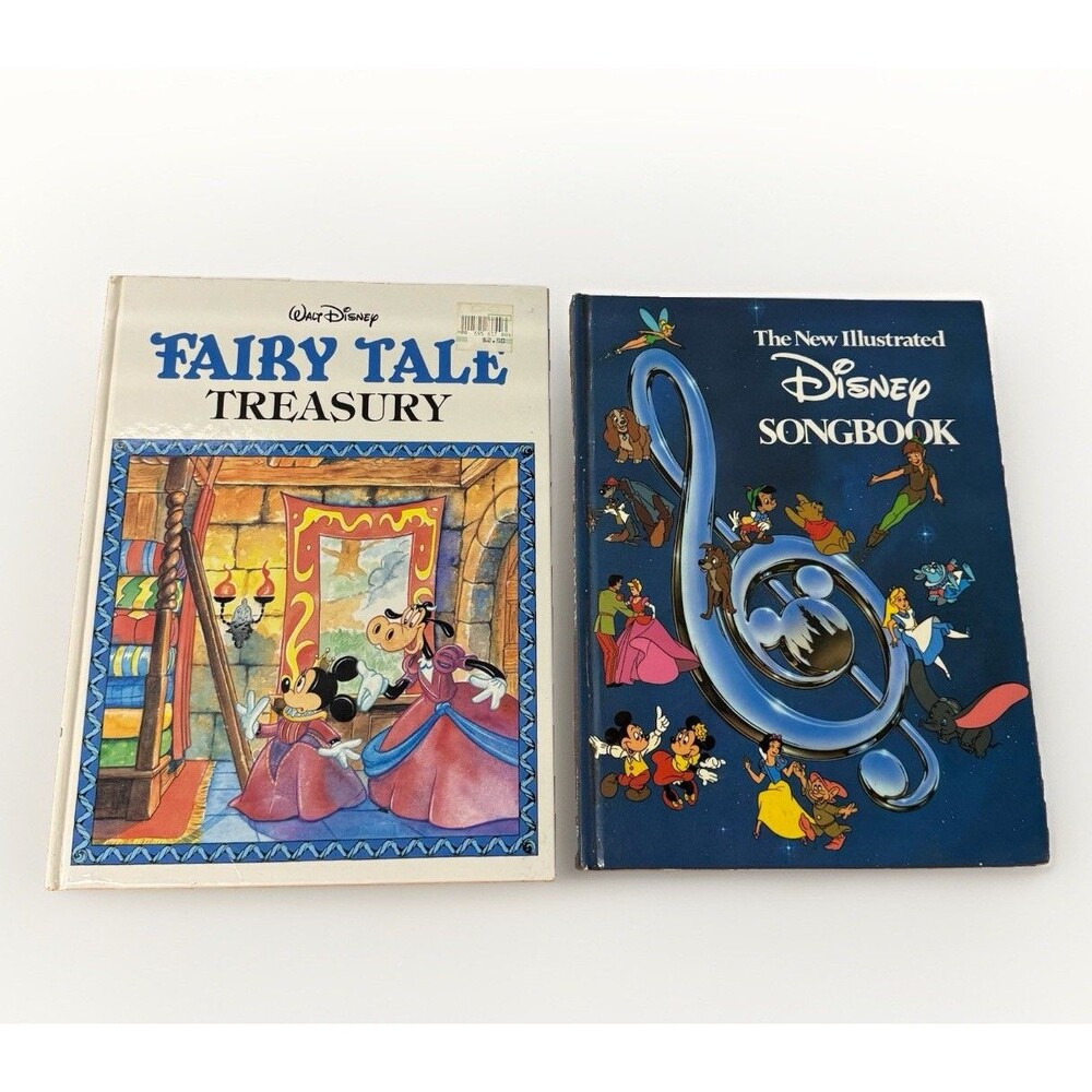 Lot of 2 Vintage Walt Disney Books Songbook Fairy Tale Treasury Hardcover